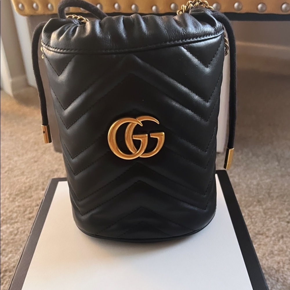COPY - Still available! Black Gucci bucket bag- great used condition. Firm price